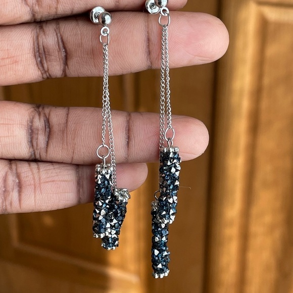 Long Tassel Earrings With Blue Crystals NWOT - Picture 4 of 5